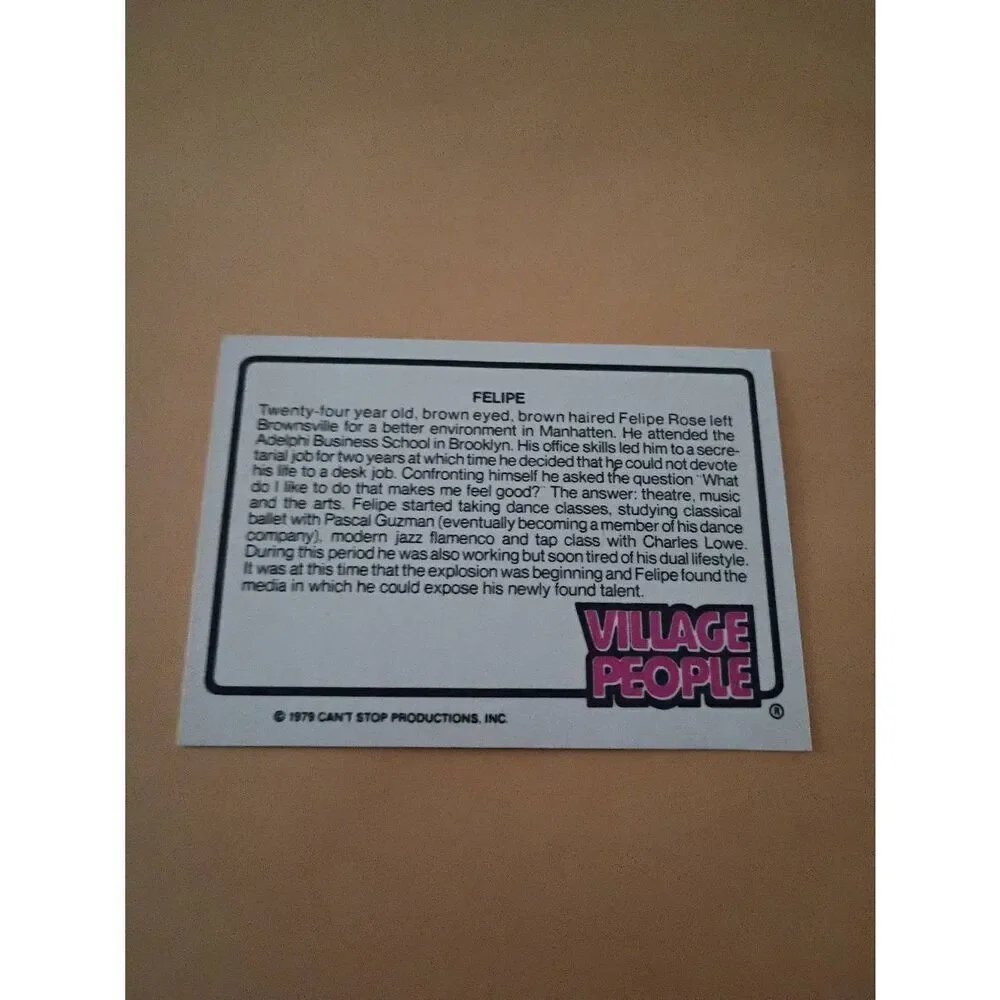 Vintage 1979 Village People Trading Card #28 Disco Era Vintage Music Collectible
